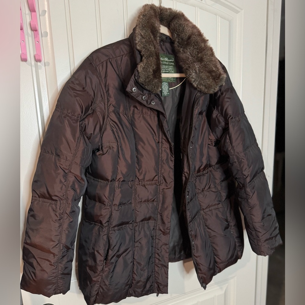 Eddie Bauer Chocolate Brown Fur-Collar Ski Jacket - Picture 2 of 12